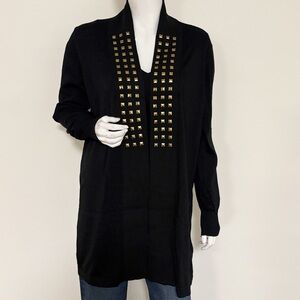 00’s Esperanza New York Black Slouchy Open Front Cardigan w Gold Studded Accents